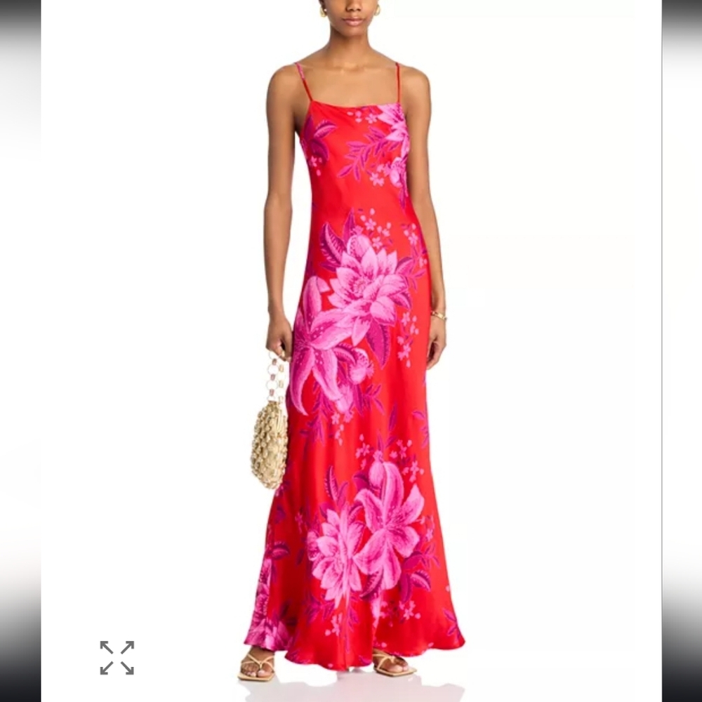 Farm Rio Floral Red and Pink Sleeveless‎ Maxi Slip Dress